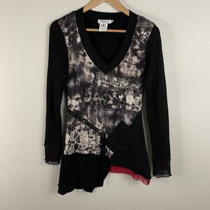 Dzhavael Womens S Abstract Artsy V Neck Long Sleeve Blouse Asymmetrical Goth